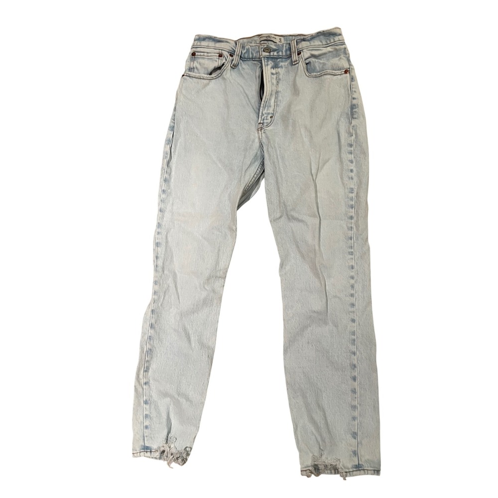 Abercrombie & Fitch The Mom High Rise Jeans Light Wash Distressed Hem 27 4R
